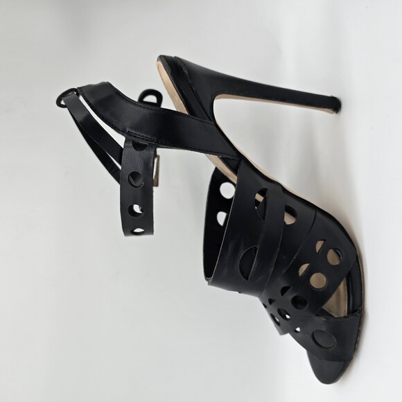 Black Faux Leather Laser Cut Strappy Heels - Size 8.5 - Picture 13 of 16